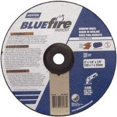 Norton - 24 Grit, 9" Wheel Diam, 1/4" Wheel Thickness, 7/8" Arbor Hole, Type 27 Depressed Center Wheel - Zirconia Alumina, S Hardness, 6,600 Max RPM, Compatible with Angle Grinder - Benchmark Tooling