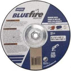 Norton - 24 Grit, 9" Wheel Diam, 1/4" Wheel Thickness, Type 27 Depressed Center Wheel - Zirconia Alumina, S Hardness, 6,600 Max RPM, Compatible with Angle Grinder - Benchmark Tooling