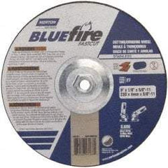 Norton - 30 Grit, 9" Wheel Diam, 1/8" Wheel Thickness, Type 27 Depressed Center Wheel - Zirconia Alumina, T Hardness, 6,600 Max RPM, Compatible with Angle Grinder - Benchmark Tooling