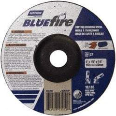 Norton - 30 Grit, 6" Wheel Diam, 1/8" Wheel Thickness, 7/8" Arbor Hole, Type 27 Depressed Center Wheel - Zirconia Alumina, U Hardness, 10,185 Max RPM, Compatible with Angle Grinder - Benchmark Tooling