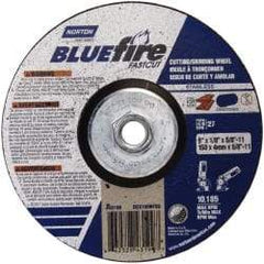 Norton - 30 Grit, 6" Wheel Diam, 1/8" Wheel Thickness, Type 27 Depressed Center Wheel - Zirconia Alumina, U Hardness, 10,185 Max RPM, Compatible with Angle Grinder - Benchmark Tooling