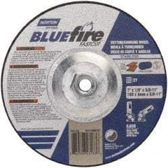 Norton - 30 Grit, 7" Wheel Diam, 1/8" Wheel Thickness, Type 27 Depressed Center Wheel - Zirconia Alumina, T Hardness, 8,600 Max RPM, Compatible with Angle Grinder - Benchmark Tooling