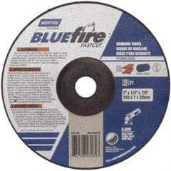 Norton - 24 Grit, 7" Wheel Diam, 1/4" Wheel Thickness, 7/8" Arbor Hole, Type 27 Depressed Center Wheel - Zirconia Alumina, S Hardness, 8,600 Max RPM, Compatible with Angle Grinder - Benchmark Tooling