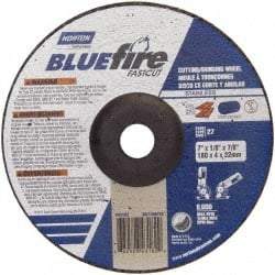 Norton - 30 Grit, 7" Wheel Diam, 1/8" Wheel Thickness, 7/8" Arbor Hole, Type 27 Depressed Center Wheel - Zirconia Alumina, T Hardness, 8,600 Max RPM, Compatible with Angle Grinder - Benchmark Tooling