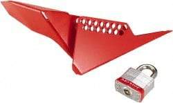 Master Lock - 1-1/4 to 3 Inch Valve Handle Size, Metal Wedge 1/4 Turn Ball Valve Lockout - 0.281 Inch Max Shackle Diameter, Red - Benchmark Tooling