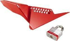 Master Lock - 1-1/4 to 3 Inch Valve Handle Size, Metal Wedge 1/4 Turn Ball Valve Lockout - 0.281 Inch Max Shackle Diameter, Red - Benchmark Tooling