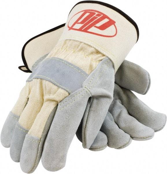 PIP - Size XL Cowhide General Protection Work Gloves - For General Purpose, Uncoated, Safety Cuff, Full Fingered, White/Gray, Paired - Benchmark Tooling