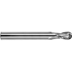 14 mm Dia. × 16 mm Shank × 35 mm DOC × 120 mm OAL, Carbide Uncoated, Spiral , 2 Flute, 25° Helix, Ballnose End Mill - Exact Industrial Supply