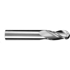 3/16″ Dia. × 3/16″ Shank × 5/8″ DOC × 2″ OAL, Carbide Uncoated, Spiral , 3 Flute, 30° Helix, Ballnose End Mill - Exact Industrial Supply