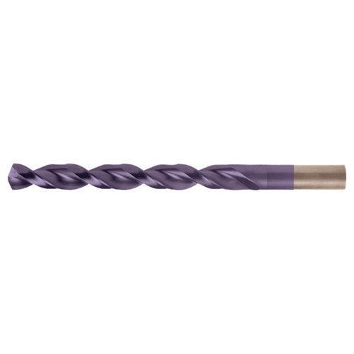 1/4-E RHS / RHC HSS-CO 8% (M42) 135 Degree Split Point Q-Cobalt Wide Land Parabolic Jobber Drill - TiAlN - Exact Industrial Supply