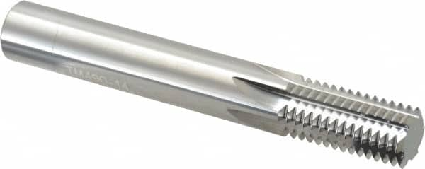 Scientific Cutting Tools - 5/8-14 Thread, 1/2" Shank Diam, Bright Coating, Solid Carbide Straight Flute Thread Mill - 6 Flutes, 3-1/2" OAL, 5/8" Min Noml Diameter - Exact Industrial Supply