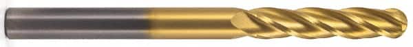 Hertel - 7/16" Diam, 2" LOC, 4 Flute Solid Carbide Ball End Mill - TiN Finish, Single End, 4" OAL, 7/16" Shank Diam - Benchmark Tooling