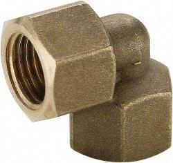 Parker - 1/2 Female Thread, Brass Industrial Pipe 90° Female Elbow - FBSPP, 1,000 psi - Benchmark Tooling