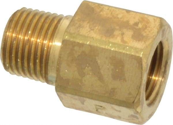 Parker - 1/8 Male Thread x 1/8 Female Thread, Brass Industrial Pipe Adapter - MNPTF x FBSPP, 1,000 psi - Benchmark Tooling