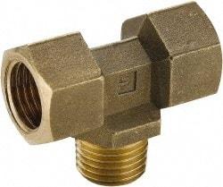 Parker - 1/4 Male Thread x 1/4 Female Thread, Brass Industrial Pipe Male Branch Tee - MBSPT x FBSPP, 1,000 psi - Benchmark Tooling