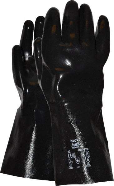 Ansell - Size XL (10), 14" Long, 80 mil Thick, Supported, Neoprene Chemical Resistant Gloves - Smooth Finish, Fleece/Jersey Lined, Gauntlet Cuff, ANSI Abrasion Level 3, ANSI Cut Level 2, Black - Benchmark Tooling