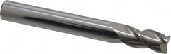 Accupro - 1/2", 1" LOC, 1/2" Shank Diam, 4" OAL, 3 Flute, Solid Carbide Square End Mill - Single End, Uncoated, Spiral Flute, 40° Helix, Centercutting, Right Hand Cut, Right Hand Flute - Benchmark Tooling