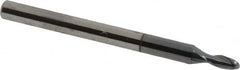 Accupro - 2mm Diam, 4mm LOC, 2 Flute Solid Carbide Ball End Mill - AlTiN Finish, Single End, 38mm OAL, 3mm Shank Diam, Spiral Flute - Benchmark Tooling