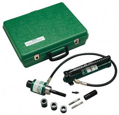 Greenlee - 9 Piece, 1/2 to 2" Punch Hole Diam, Hydraulic Knockout Set - Round Punch, 10 Gage Mild Steel - Benchmark Tooling