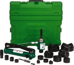 Greenlee - 20 Piece, 4" Punch Hole Diam, Hydraulic Knockout Set - Round Punch, 10 Gage Mild Steel - Benchmark Tooling