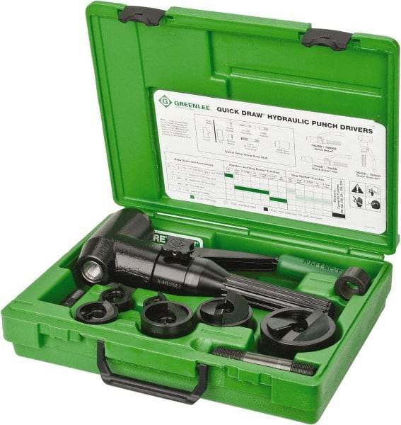 Greenlee - 9 Piece, 2" Punch Hole Diam, Hydraulic Punch Driver Kit - Round Punch, 10 Gage Mild Steel - Benchmark Tooling