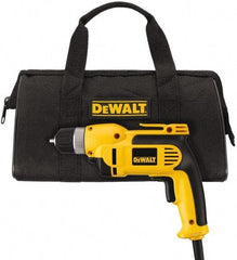 DeWALT - 3/8" Keyless Chuck, 2,500 RPM, Pistol Grip Handle Electric Drill - 8 Amps, Reversible, Includes Kit Box - Benchmark Tooling