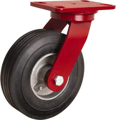 Hamilton - 8" Diam x 2" Wide, Rubber Swivel Caster - 500 Lb Capacity, Top Plate Mount, 4-1/2" x 6-1/2" Plate, Straight Roller Bearing - Benchmark Tooling