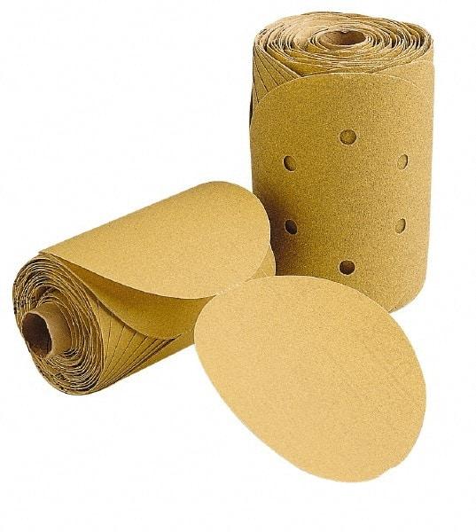 3M - 5" Diam, 120 Grit FEPA, Aluminum Oxide Adhesive PSA Disc - Fine Grade, Gold, F Weighted Backing, Flexible, Use with Random Orbital Sanders - Benchmark Tooling