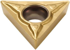 Seco - TPMT21.51 F1 Grade CP500 Carbide Turning Insert - TiAlN/TiN Finish, 60° Triangle, 1/4" Inscr Circle, 3/32" Thick, 1/64" Corner Radius - Benchmark Tooling