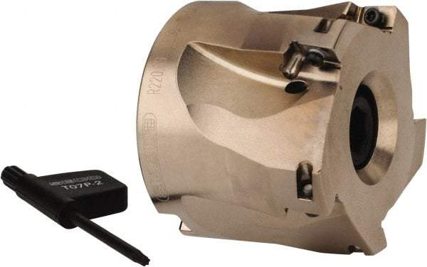 Seco - 5 Inserts, 2" Cut Diam, 3/4" Arbor Diam, 0.354" Max Depth of Cut, Indexable Square-Shoulder Face Mill - 0° Lead Angle, 1.575" High, XO.X 10T3.. Insert Compatibility, Through Coolant, Series Turbo 10 - Benchmark Tooling
