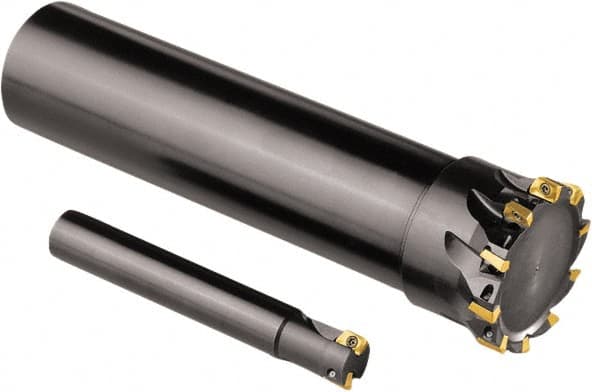 Seco - 12mm Cut Diam, 5mm Max Depth of Cut, 12mm Shank Diam, 80mm OAL, Indexable Square Shoulder End Mill - XO.. 0602 Inserts, Cylindrical Shank, 90° Lead Angle, Through Coolant, Series Nano Turbo - Benchmark Tooling