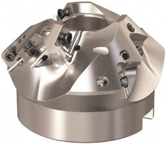 Seco - 79.4mm Cut Diam, 27mm Arbor Hole, 22.5mm Max Depth of Cut, 45° Indexable Chamfer & Angle Face Mill - 9 Inserts, XO.. 1204 Insert, Right Hand Cut, 9 Flutes, Through Coolant, Series R220.49 - Benchmark Tooling