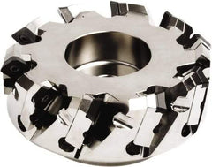 Seco - 212mm Cut Diam, 60mm Arbor Hole, 6mm Max Depth of Cut, 45° Indexable Chamfer & Angle Face Mill - 12 Inserts, SE.. 1204 Insert, Right Hand Cut, 12 Flutes, Series QuattroMill - Benchmark Tooling
