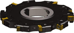 Seco - Arbor Hole Connection, 0.3937" Cutting Width, 1.071" Depth of Cut, 100mm Cutter Diam, 1-1/16" Hole Diam, 4 Tooth Indexable Slotting Cutter - 335.18 Toolholder, LNK.. 06.. Insert - Benchmark Tooling