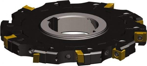 Seco - Arbor Hole Connection, 0.4724" Cutting Width, 1.071" Depth of Cut, 100mm Cutter Diam, 1-1/16" Hole Diam, 4 Tooth Indexable Slotting Cutter - 335.18 Toolholder, LNK.. 08.. Insert - Benchmark Tooling