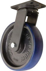 Hamilton - 12" Diam x 3" Wide x 15-1/2" OAH Top Plate Mount Swivel Caster - Polyurethane Mold onto Cast Iron Center, 2,800 Lb Capacity, Tapered Roller Bearing, 5-1/4 x 7-1/4" Plate - Benchmark Tooling