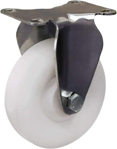 Hamilton - 4" Diam x 1-3/8" Wide x 5-1/8" OAH Top Plate Mount Rigid Caster - Polyolefin, 300 Lb Capacity, Plain Bore Bearing, 2-3/8 x 3-5/8" Plate - Benchmark Tooling