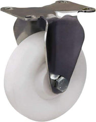 Hamilton - 4" Diam x 1-3/8" Wide x 5-1/8" OAH Top Plate Mount Rigid Caster - Polyolefin, 300 Lb Capacity, Plain Bore Bearing, 2-3/8 x 3-5/8" Plate - Benchmark Tooling