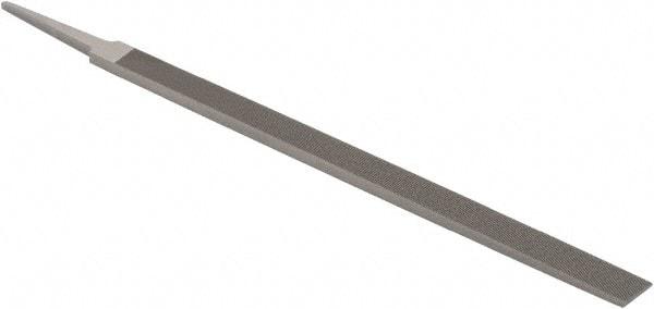Grobet - 12" Standard Precision Swiss Pattern Regular Pillar File - Double Cut, 25/32" Width Diam x 9/32" Thick, With Tang - Benchmark Tooling