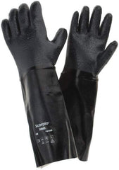 Ansell - Size XL (10), 18" Long, 83 mil Thick, Supported, Neoprene Chemical Resistant Gloves - Textured Finish, Fleece/Jersey Lined, Gauntlet Cuff, ANSI Abrasion Level 3, ANSI Cut Level 2, Black - Benchmark Tooling