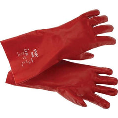 Ansell - Size L (9), 14" Long, Supported, Polyvinyl Alcohol (PVA) Chemical Resistant Gloves - Smooth Finish, Cotton Interlock Knit Lined, Gauntlet Cuff, ANSI Abrasion Level 4, ANSI Cut Level 1, Red - Benchmark Tooling