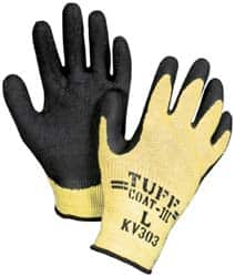 Honeywell - Size S (7), ANSI Cut Lvl 4, Abrasion Lvl 4, Rubber Coated Cut Resistant Gloves - Palm & Fingers Coated, Kevlar/Stainless Steel Lining, Knit Wrist, Yellow/Black, Paired - Benchmark Tooling