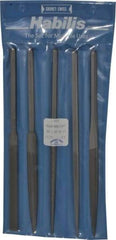Grobet - 5 Piece Swiss Pattern File Set - 8-1/2" Long, 1 Coarseness, Set Includes Half Round, Hand, Round, Square, Three Square - Benchmark Tooling