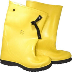 Dunlop Protective Footwear - Men's 14 (Women's 16) Rain & Cold Resistant Overboots - 17" High, Plain Toe, Self Cleaning & Cleated Sole, PVC Upper, Yellow, Adjustable Polyester Strap, Buckles & Snaps - Benchmark Tooling