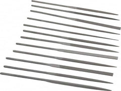 Grobet - 12 Piece Swiss Pattern File Set - 5-1/2" Long, 0 Coarseness, Set Includes Barrette, Crossing, Equalling, Half Round, Knife, Marking, Round, Round Edge Joint, Slitting, Square, Three Square, Warding - Benchmark Tooling