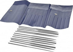 Grobet - 12 Piece Swiss Pattern File Set - 5-1/2" Long, 2 Coarseness, Set Includes Barrette, Crossing, Equalling, Half Round, Knife, Marking, Round, Round Edge Joint, Slitting, Square, Three Square, Warding - Benchmark Tooling