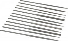 Grobet - 12 Piece Swiss Pattern File Set - 6-1/4" Long, 0 Coarseness, Set Includes Barrette, Crossing, Equalling, Half Round, Knife, Marking, Round, Round Edge Joint, Slitting, Square, Three Square, Warding - Benchmark Tooling