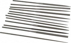 Grobet - 12 Piece Swiss Pattern File Set - 6-1/4" Long, 4 Coarseness, Set Includes Barrette, Crossing, Equalling, Half Round, Knife, Marking, Round, Round Edge Joint, Slitting, Square, Three Square, Warding - Benchmark Tooling