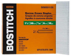 Stanley Bostitch - 1-1/2" Long x 7/32" Wide, 18 Gauge Crowned Construction Staple - Steel, Galvanized Finish - Benchmark Tooling