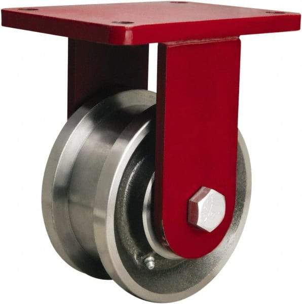 Hamilton - 5" Diam x 3" Wide x 8" OAH Top Plate Mount Rigid Caster - Iron, 4,200 Lb Capacity, Tapered Roller Bearing, 5-1/2 x 7-1/2" Plate - Benchmark Tooling